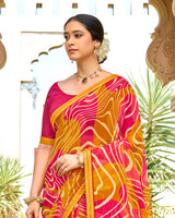 Vishal Prints Rusty Orange Printed Georgette Saree With Embroidery Border