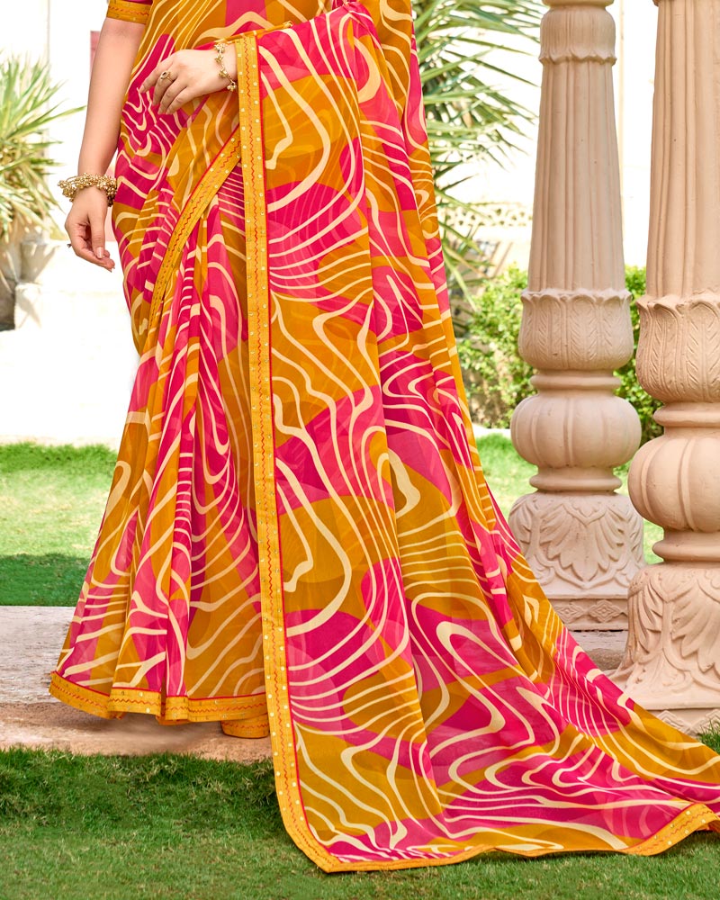 Vishal Prints Rusty Orange Printed Georgette Saree With Embroidery Border