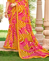 Vishal Prints Rusty Orange Printed Georgette Saree With Embroidery Border