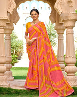 Vishal Prints Light Carmine Pink Printed Georgette Saree With Embroidery Border