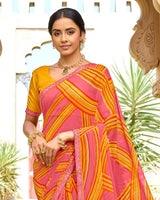 Vishal Prints Light Carmine Pink Printed Georgette Saree With Embroidery Border
