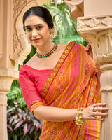 Vishal Prints Salmon Orange Printed Georgette Saree With Embroidery Border