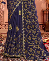 Vishal Prints Dark Violet Designer Brasso Saree With Embroidery Work And Fancy Border
