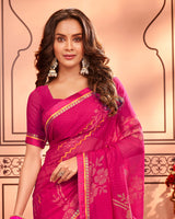 Vishal Prints Red Pink Designer Brasso Saree With Diamond And Foil Work