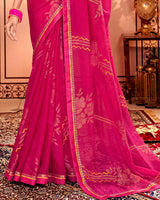 Vishal Prints Red Pink Designer Brasso Saree With Diamond And Foil Work