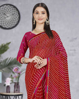 Vishal Prints Dark Red Georgette Lehriya Print Saree With Fancy Border