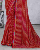 Vishal Prints Dark Red Georgette Lehriya Print Saree With Fancy Border