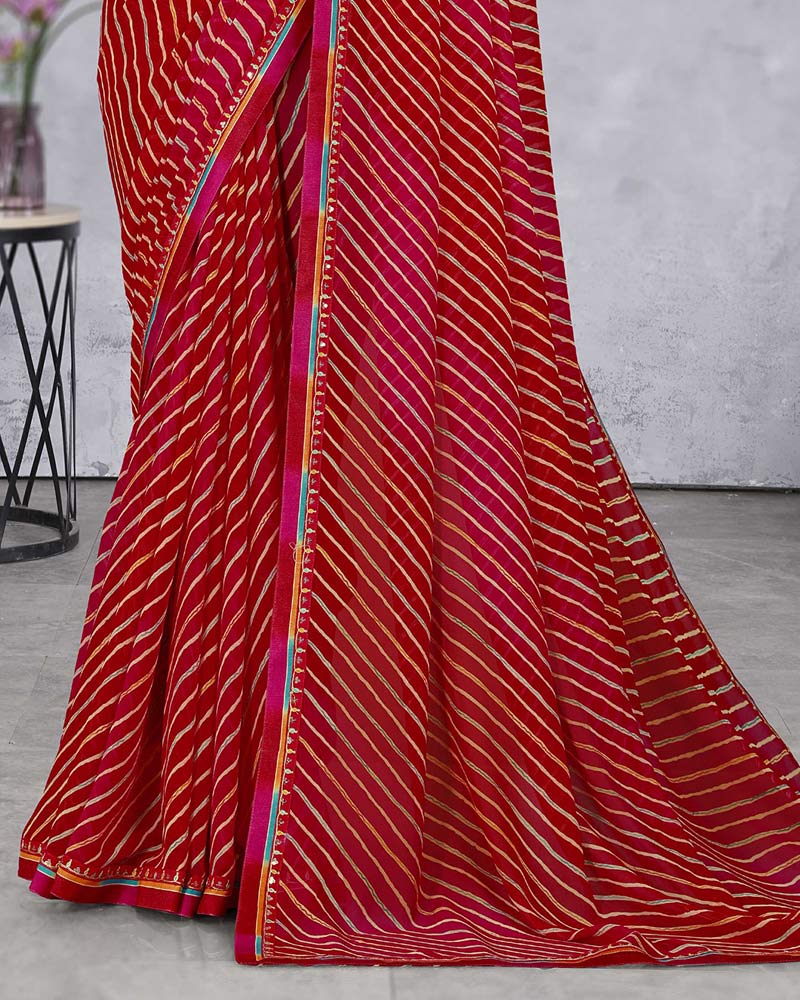 Vishal Prints Dark Red Georgette Lehriya Print Saree With Fancy Border