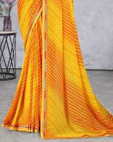 Vishal Prints Dark Yellow Georgette Lehriya Print Saree With Fancy Border
