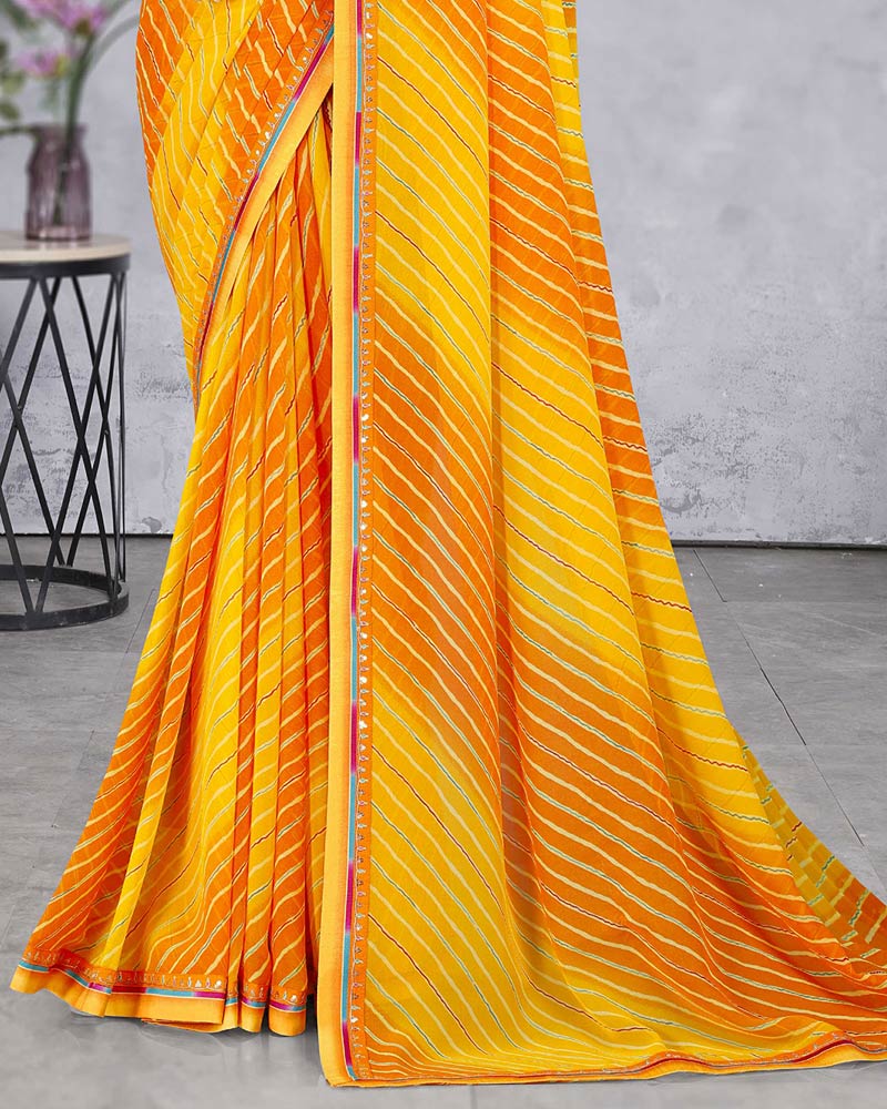 Vishal Prints Dark Yellow Georgette Lehriya Print Saree With Fancy Border