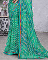 Vishal Prints Teal Green Georgette Lehriya Print Saree With Fancy Border
