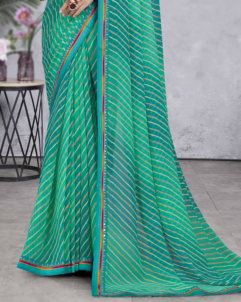 Vishal Prints Teal Green Georgette Lehriya Print Saree With Fancy Border