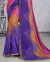 Vishal Prints Fuchsia Chiffon Lehriya Print Saree With Fancy Border