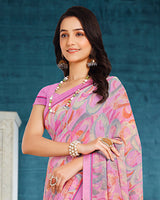 Vishal Prints Cadillac Pink Printed Georgette Saree With Fancy Border