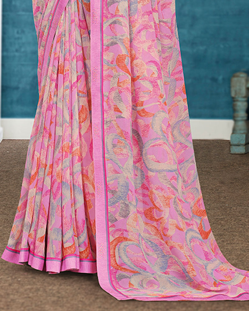Vishal Prints Cadillac Pink Printed Georgette Saree With Fancy Border
