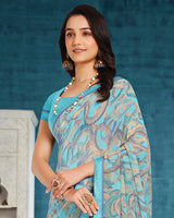 Vishal Prints Pastel Blue Printed Georgette Saree With Fancy Border
