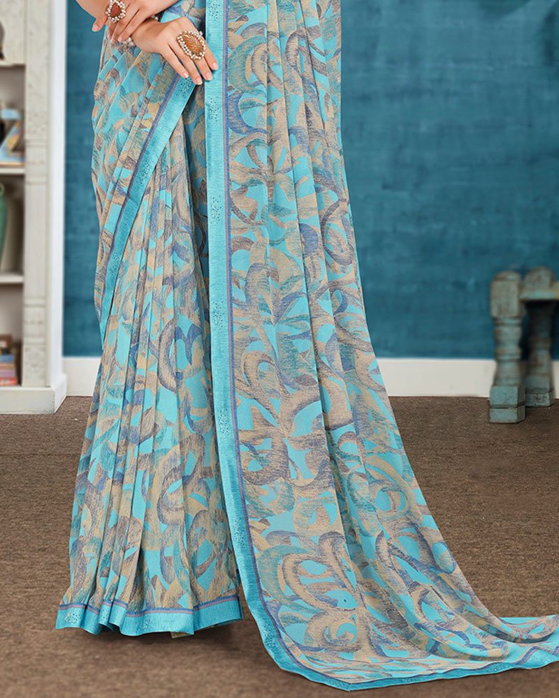 Vishal Prints Pastel Blue Printed Georgette Saree With Fancy Border