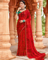 Vishal Prints Venetian Red Designer Fancy Chiffon Saree With Embellished Diamond Work And Cut Work Border
