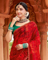 Vishal Prints Venetian Red Designer Fancy Chiffon Saree With Embellished Diamond Work And Cut Work Border