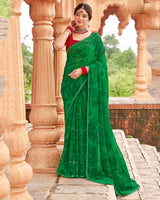 Vishal Prints Dark Green Designer Fancy Chiffon Saree With Embellished Diamond Work And Fancy Border