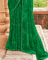 Vishal Prints Dark Green Designer Fancy Chiffon Saree With Embellished Diamond Work And Fancy Border