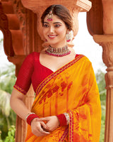 Vishal Prints Pumpkin Orange Designer Fancy Chiffon Saree With Embellished Diamond Work And Fancy Border