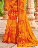 Vishal Prints Pumpkin Orange Designer Fancy Chiffon Saree With Embellished Diamond Work And Fancy Border