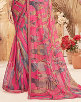 Vishal Prints Dark Pink Designer Chiffon Brasso Saree With Foil Print And Zari Border