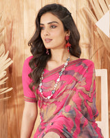 Vishal Prints Dark Pink Designer Chiffon Brasso Saree With Foil Print And Zari Border