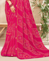 Vishal Prints Red Pink Printed Georgette Saree With Fancy Border