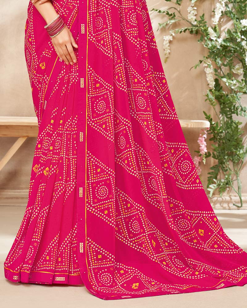 Vishal Prints Red Pink Printed Georgette Saree With Fancy Border