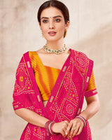 Vishal Prints Red Pink Printed Georgette Saree With Fancy Border