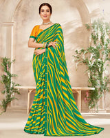 Vishal Prints Dark Green Printed Georgette Saree With Fancy Border