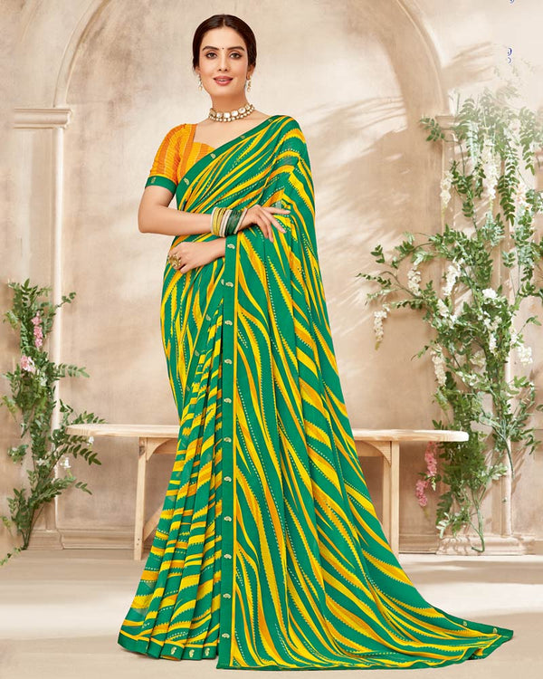 Vishal Prints Dark Green Printed Georgette Saree With Fancy Border