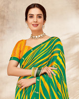 Vishal Prints Dark Green Printed Georgette Saree With Fancy Border