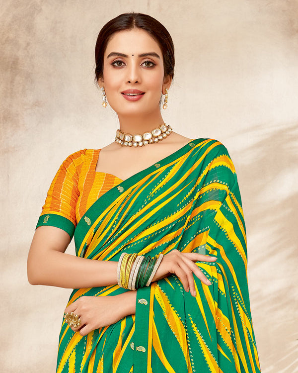 Vishal Prints Dark Green Printed Georgette Saree With Fancy Border