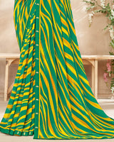 Vishal Prints Dark Green Printed Georgette Saree With Fancy Border