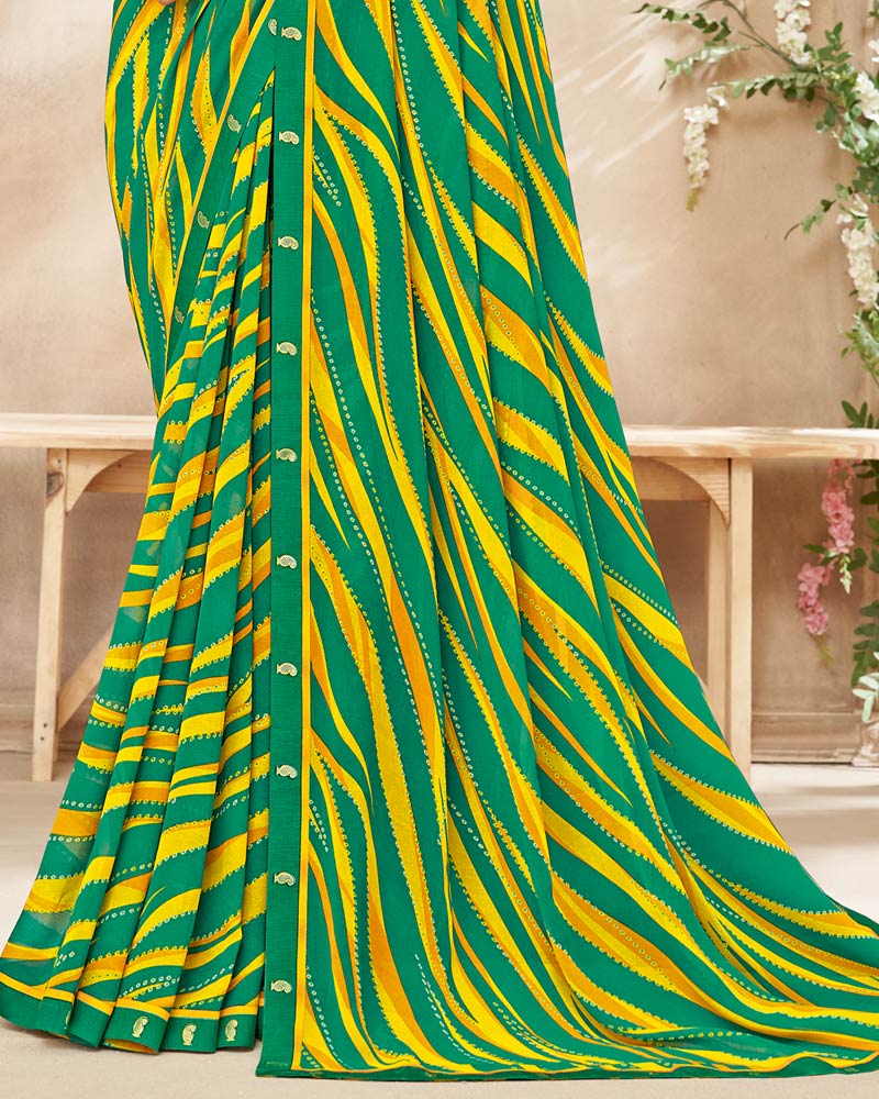Vishal Prints Dark Green Printed Georgette Saree With Fancy Border