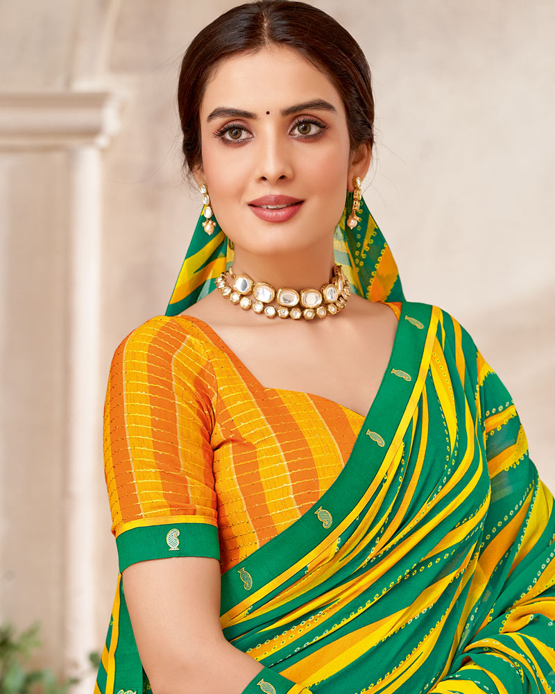 Vishal Prints Dark Green Printed Georgette Saree With Fancy Border