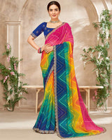 Vishal Prints Rani Printed Georgette Saree With Fancy Cut Work Embroidery Border