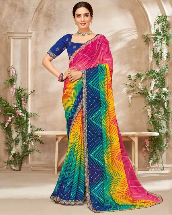 Vishal Prints Rani Printed Georgette Saree With Fancy Cut Work Embroidery Border