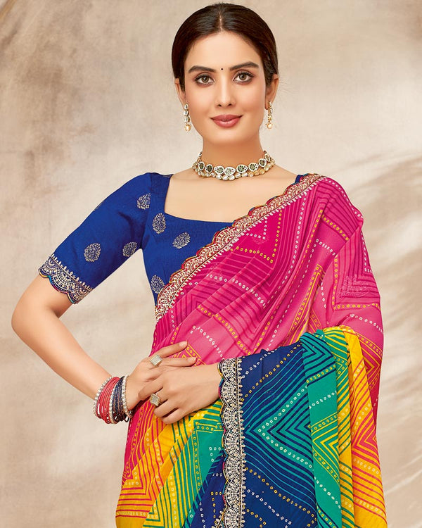 Vishal Prints Rani Printed Georgette Saree With Fancy Cut Work Embroidery Border