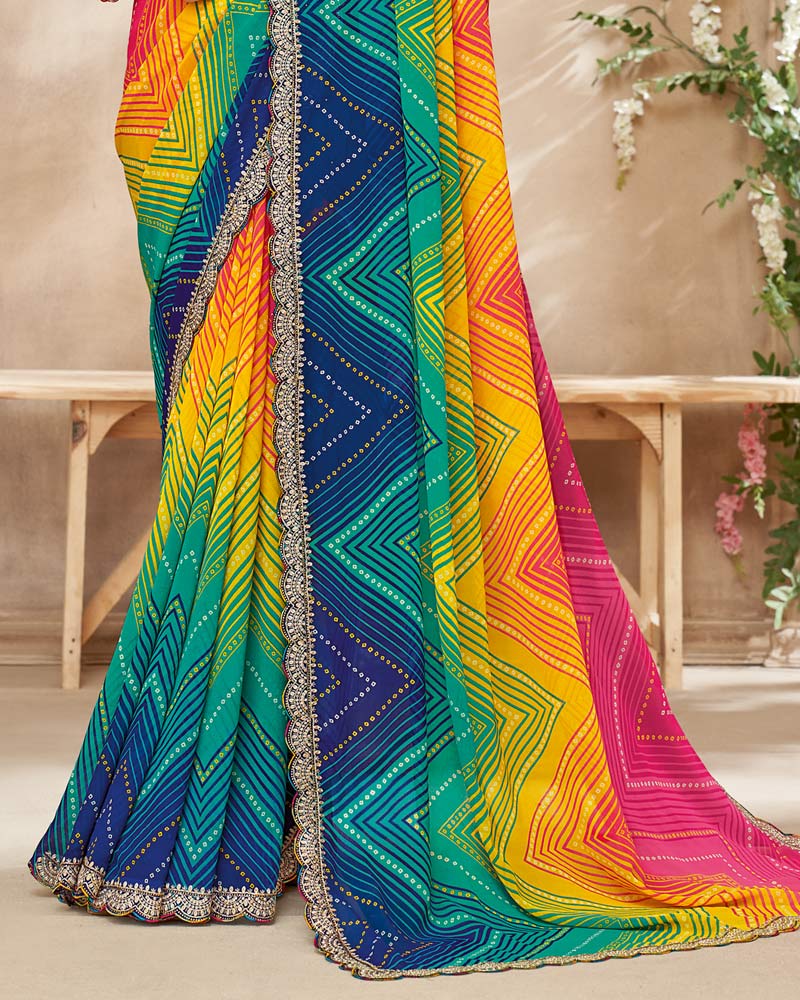 Vishal Prints Rani Printed Georgette Saree With Fancy Cut Work Embroidery Border