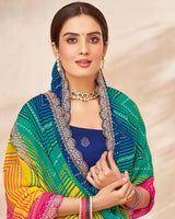Vishal Prints Rani Printed Georgette Saree With Fancy Cut Work Embroidery Border