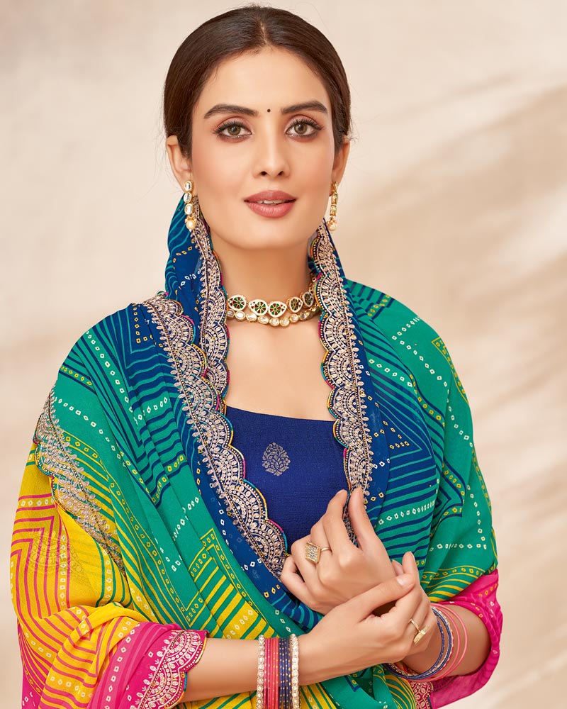 Vishal Prints Rani Printed Georgette Saree With Fancy Cut Work Embroidery Border