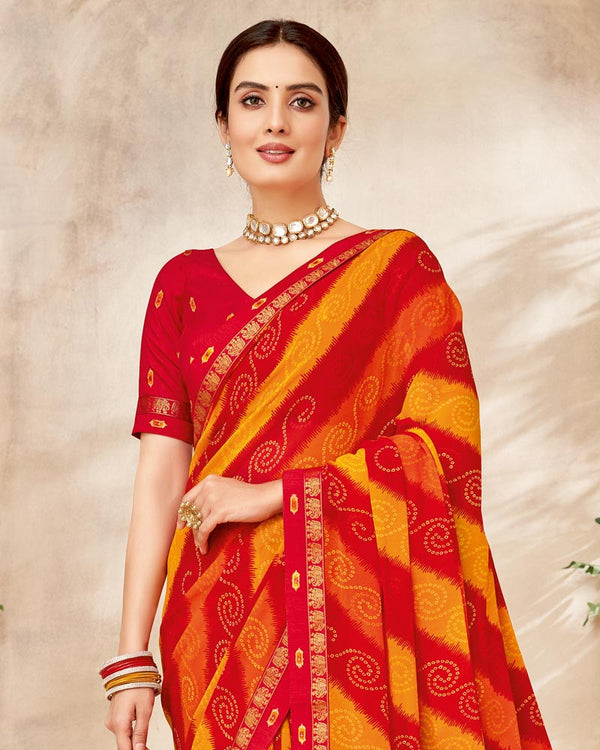 Vishal Prints Cherry Red Printed Georgette Saree With Fancy Border