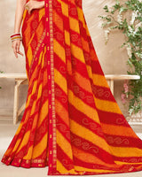 Vishal Prints Cherry Red Printed Georgette Saree With Fancy Border