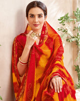 Vishal Prints Cherry Red Printed Georgette Saree With Fancy Border