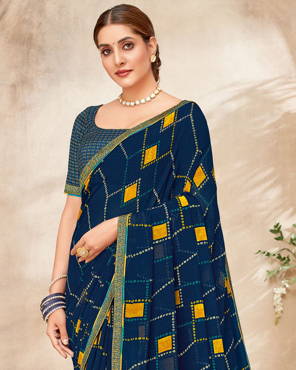 Vishal Prints Navy Blue Printed Georgette Saree With Fancy Border