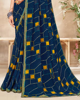 Vishal Prints Navy Blue Printed Georgette Saree With Fancy Border